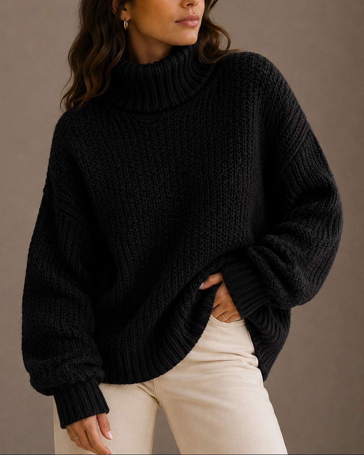 Women's Oversized Chunky Knit Turtleneck Jumper with Dropped Shoulders – Gemma
