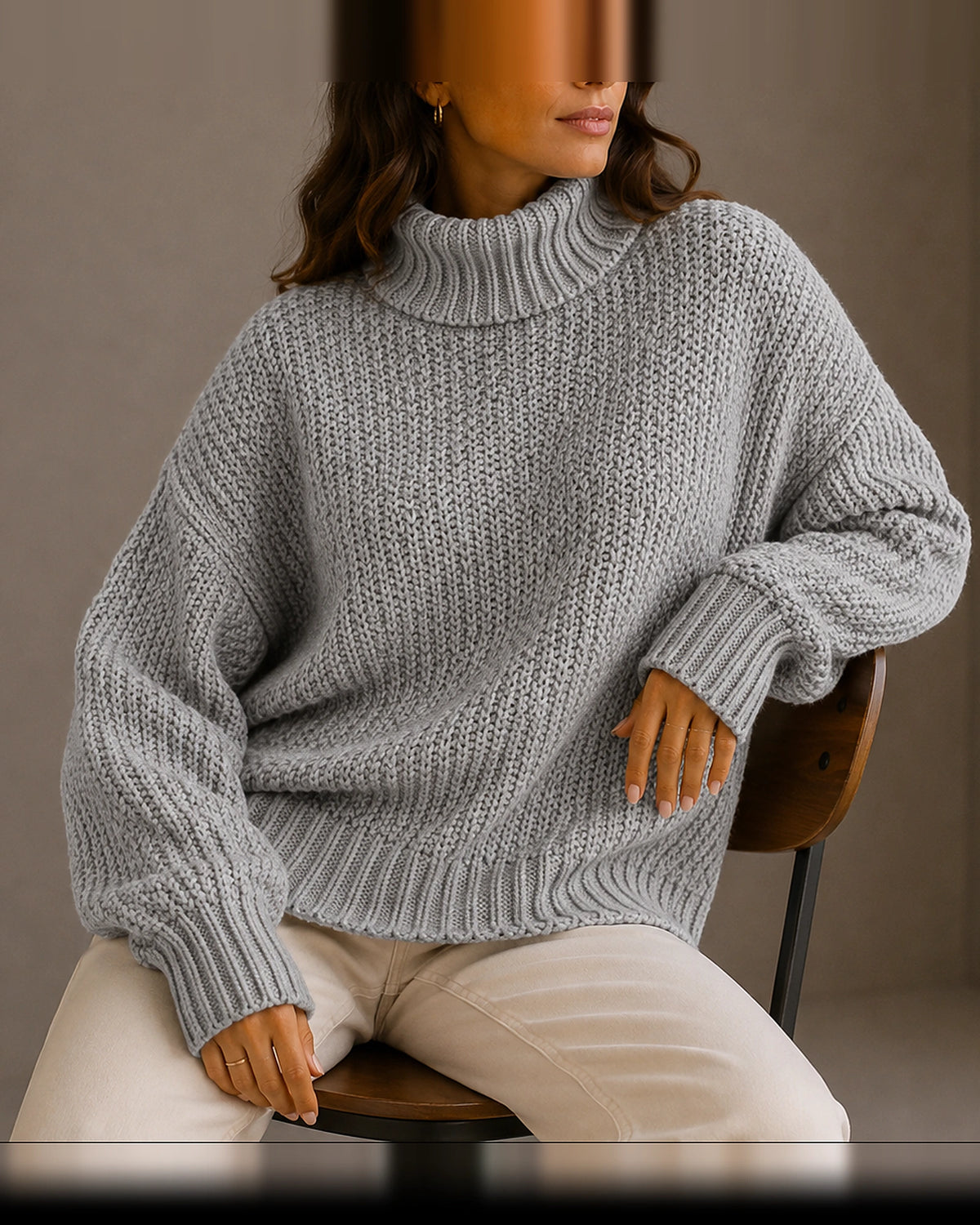 Women's Oversized Chunky Knit Turtleneck Jumper with Dropped Shoulders – Gemma