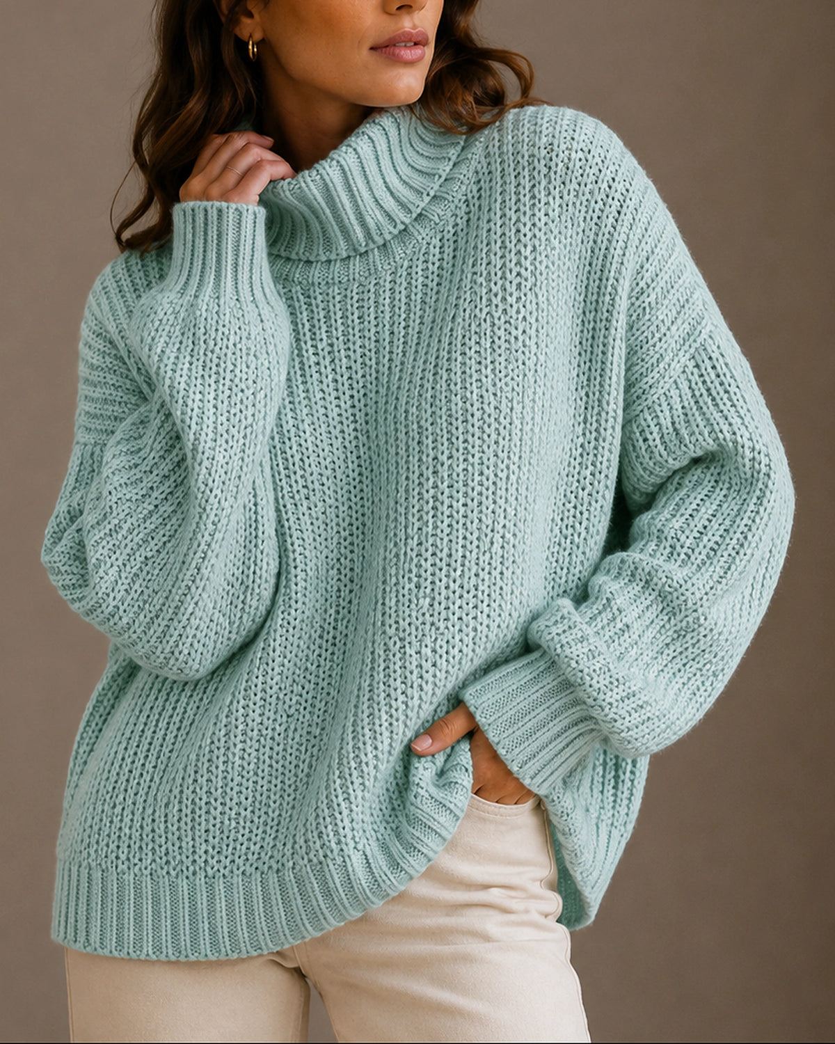 Women's Oversized Chunky Knit Turtleneck Jumper with Dropped Shoulders – Gemma