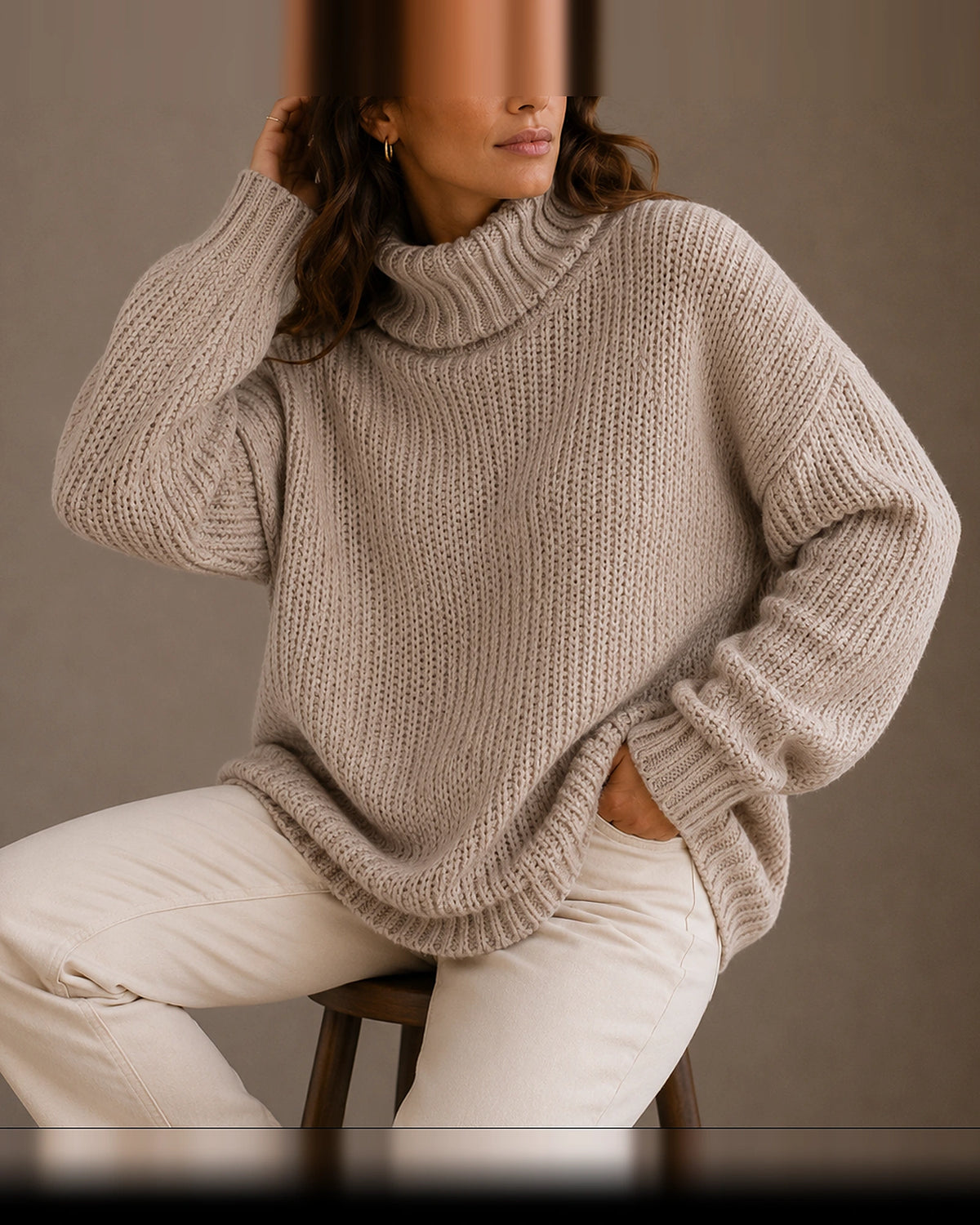 Women's Oversized Chunky Knit Turtleneck Jumper with Dropped Shoulders – Gemma