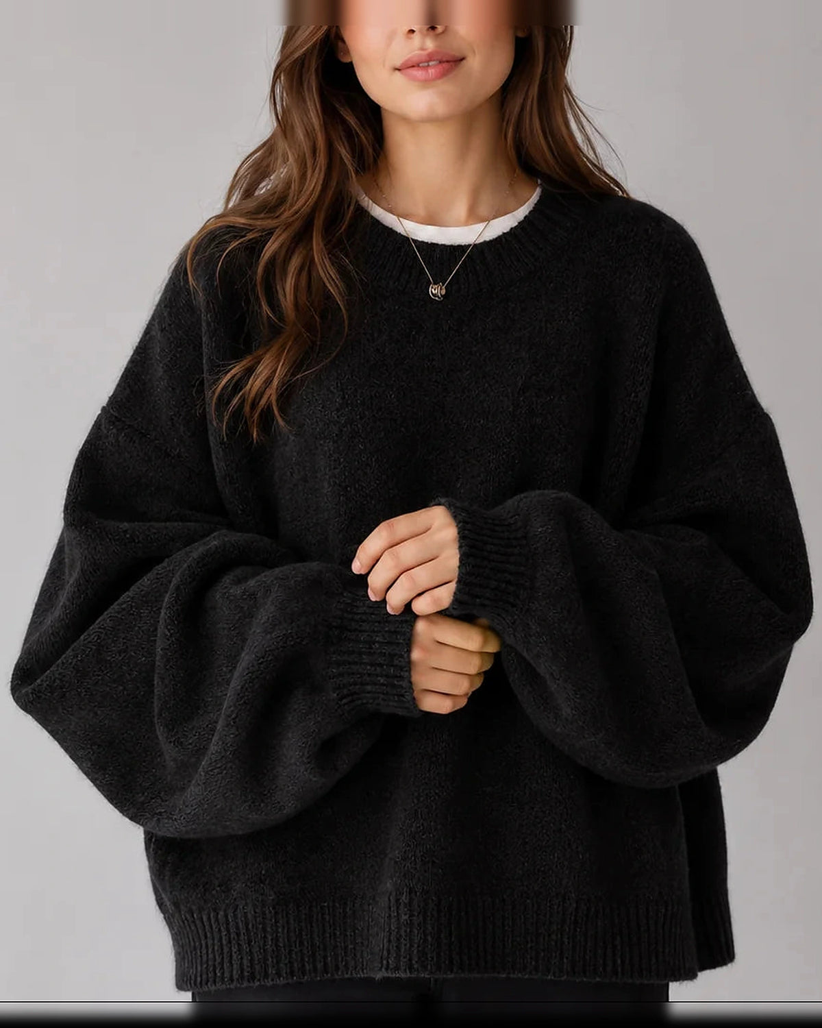 Women's Oversized Knit Jumper, Crew Neck Sweater with Balloon Sleeves – Zara