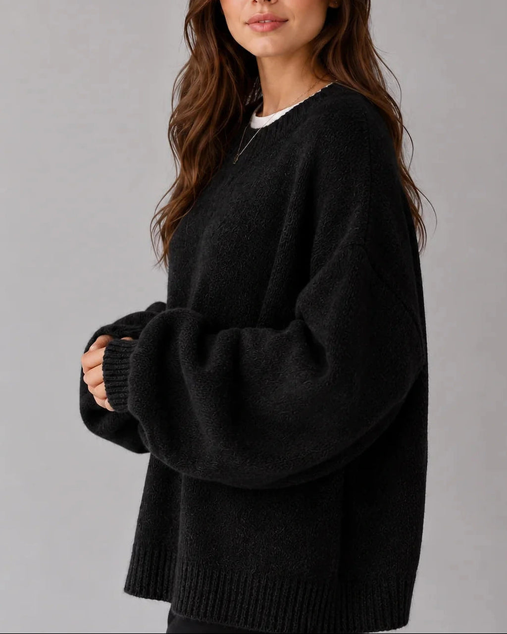 Women's Oversized Knit Jumper, Crew Neck Sweater with Balloon Sleeves – Zara
