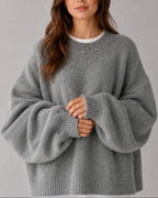 Women's Oversized Knit Jumper, Crew Neck Sweater with Balloon Sleeves – Zara