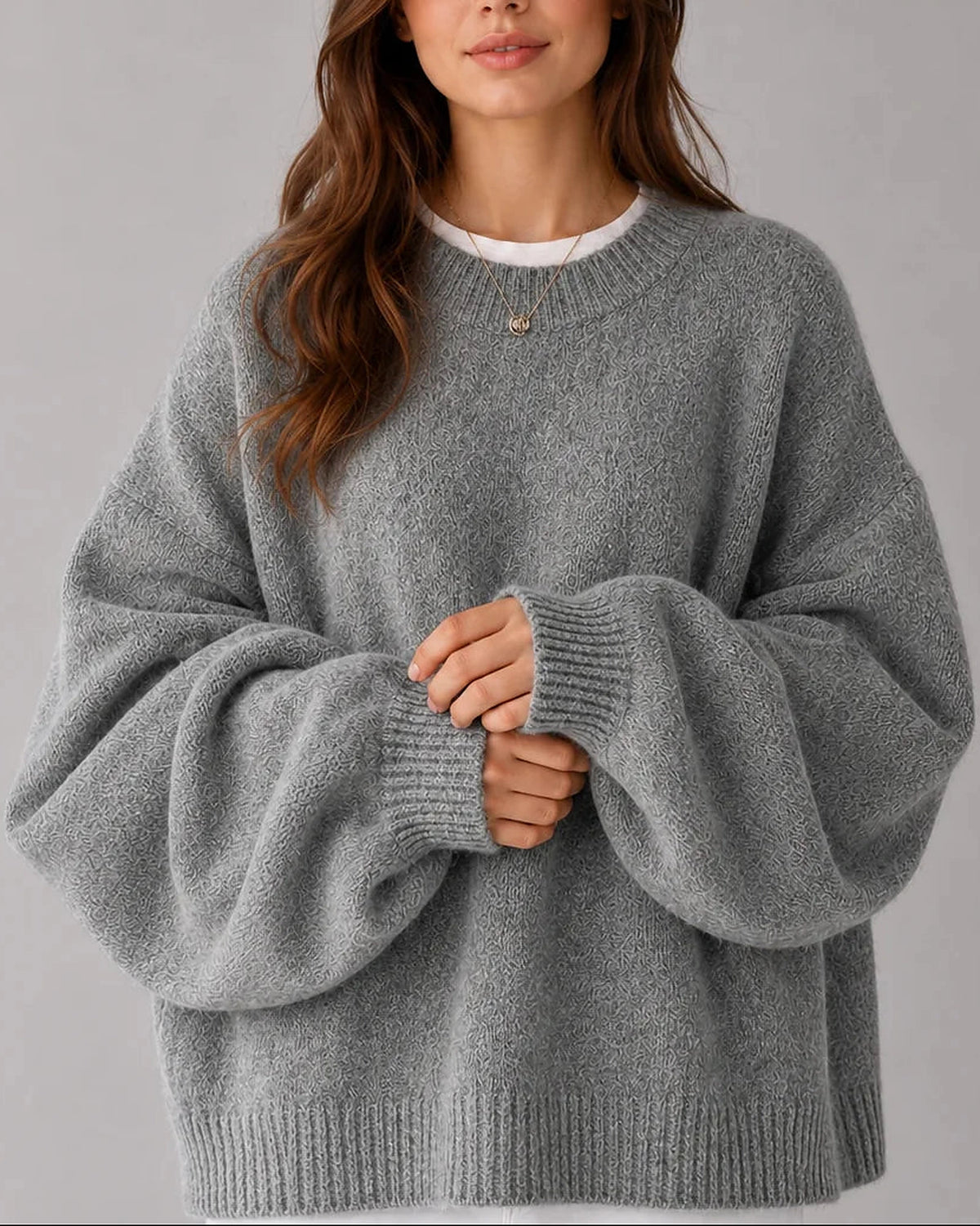 Women's Oversized Knit Jumper, Crew Neck Sweater with Balloon Sleeves – Zara