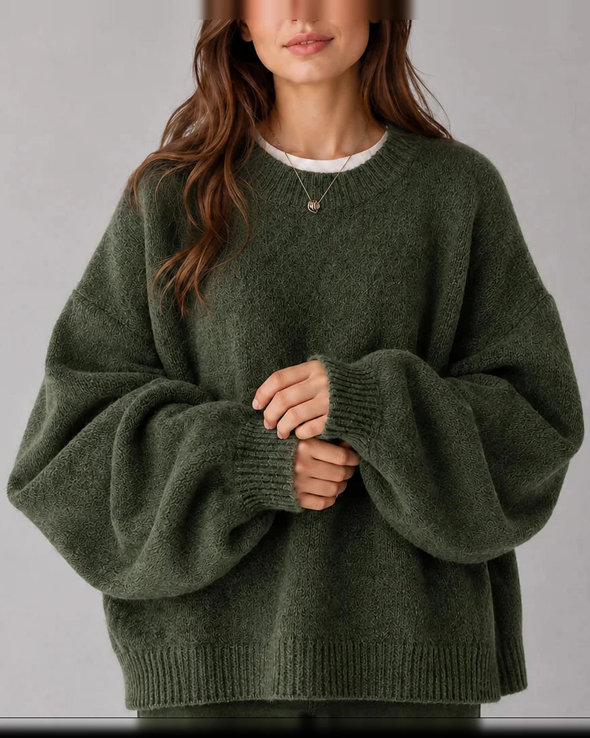 Women's Oversized Knit Jumper, Crew Neck Sweater with Balloon Sleeves – Zara