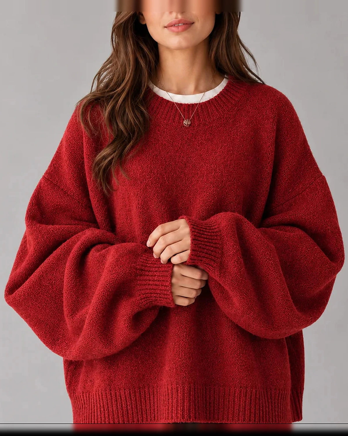 Women's Oversized Knit Jumper, Crew Neck Sweater with Balloon Sleeves – Zara