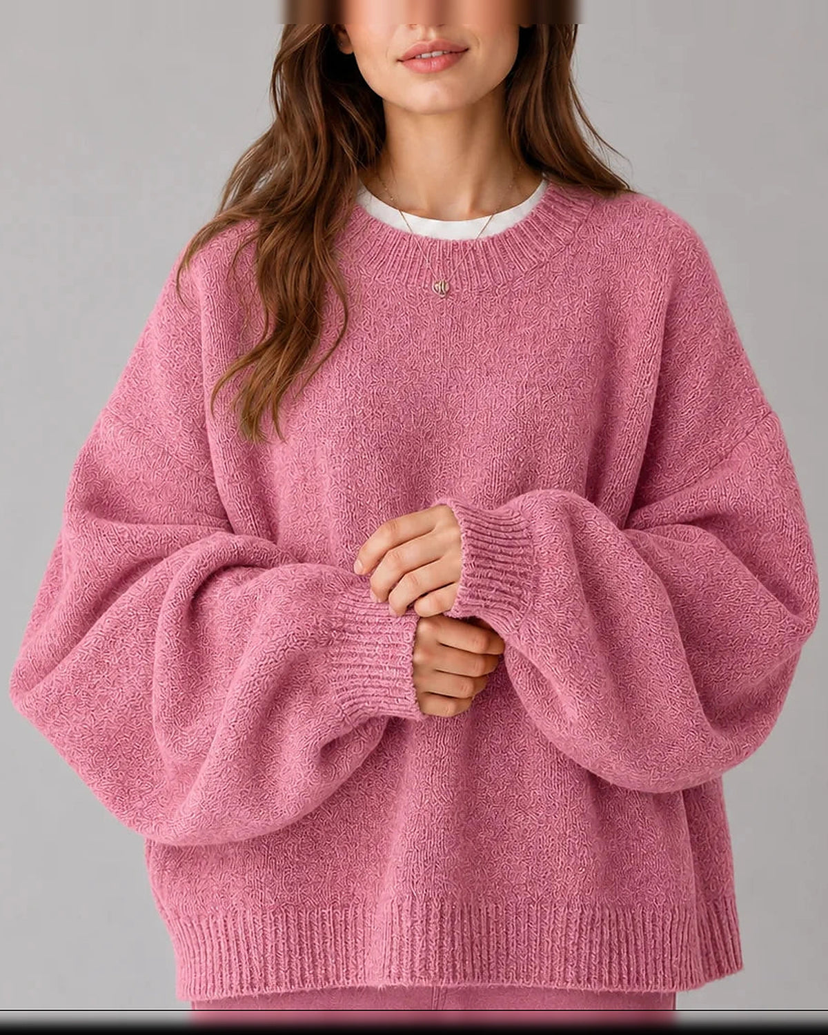 Women's Oversized Knit Jumper, Crew Neck Sweater with Balloon Sleeves – Zara