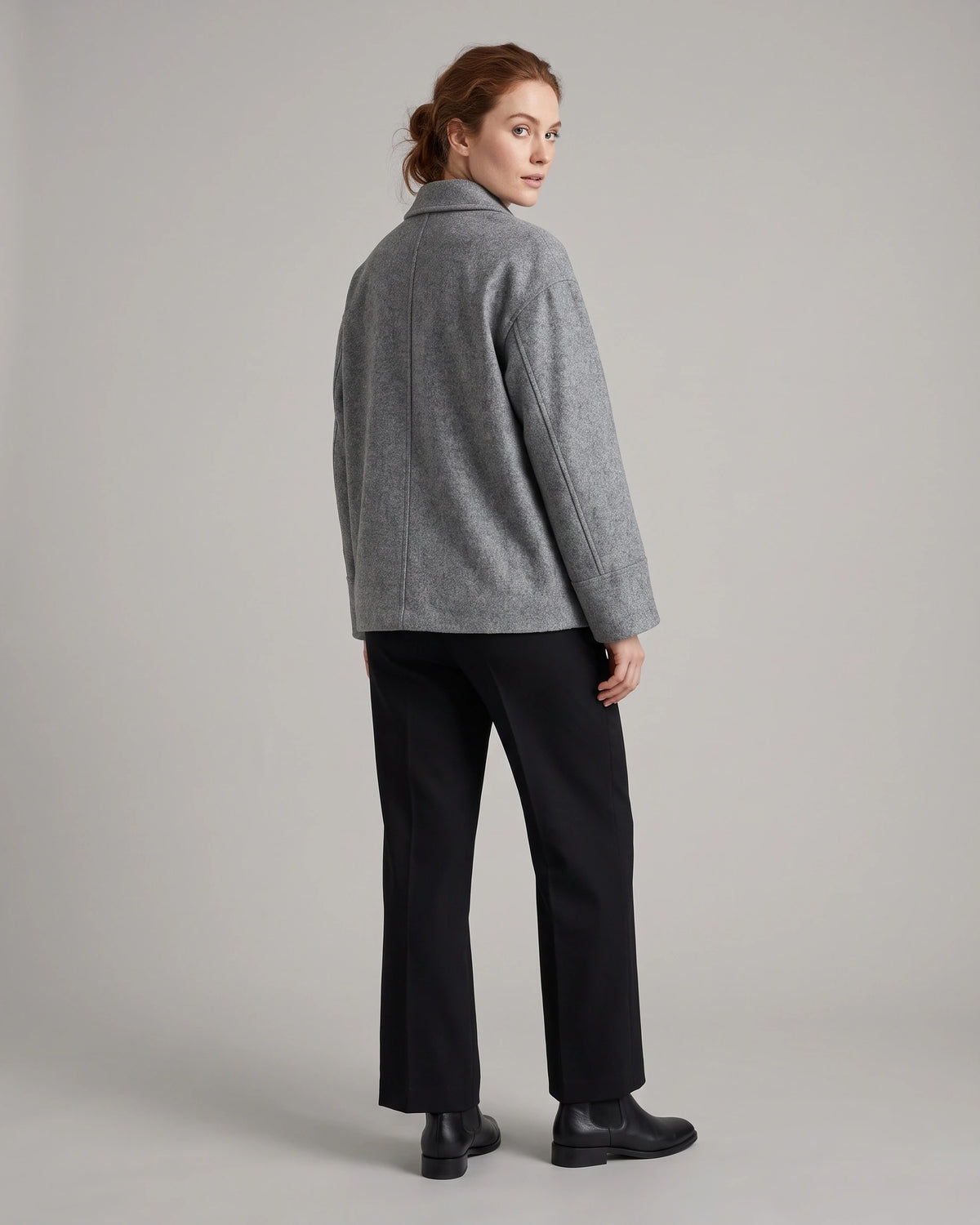 Women's Double-Breasted Oversized Stand Collar Jacket, Wool Blend – Fleur Grey