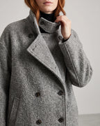 Women's Double-Breasted Oversized Stand Collar Jacket, Wool Blend – Fleur Grey