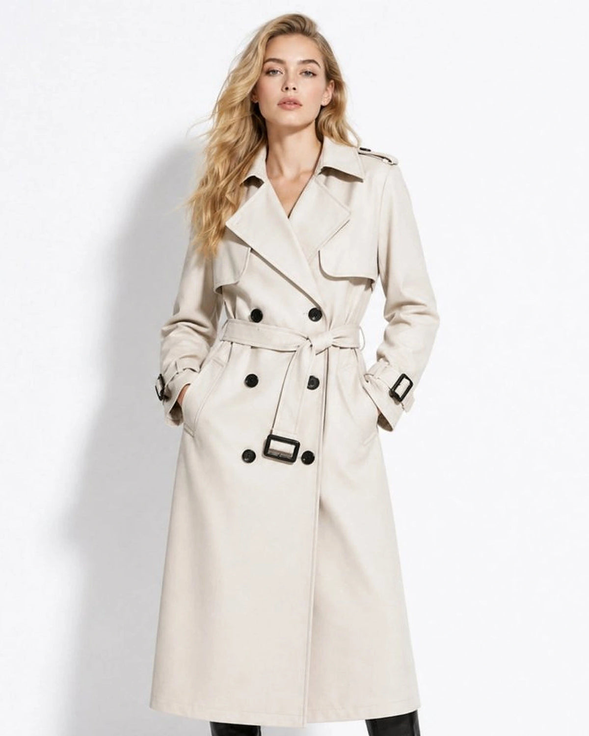 Women's Oversized Double-Breasted Trench Coat with Self-Tie Belt – Blair Mae