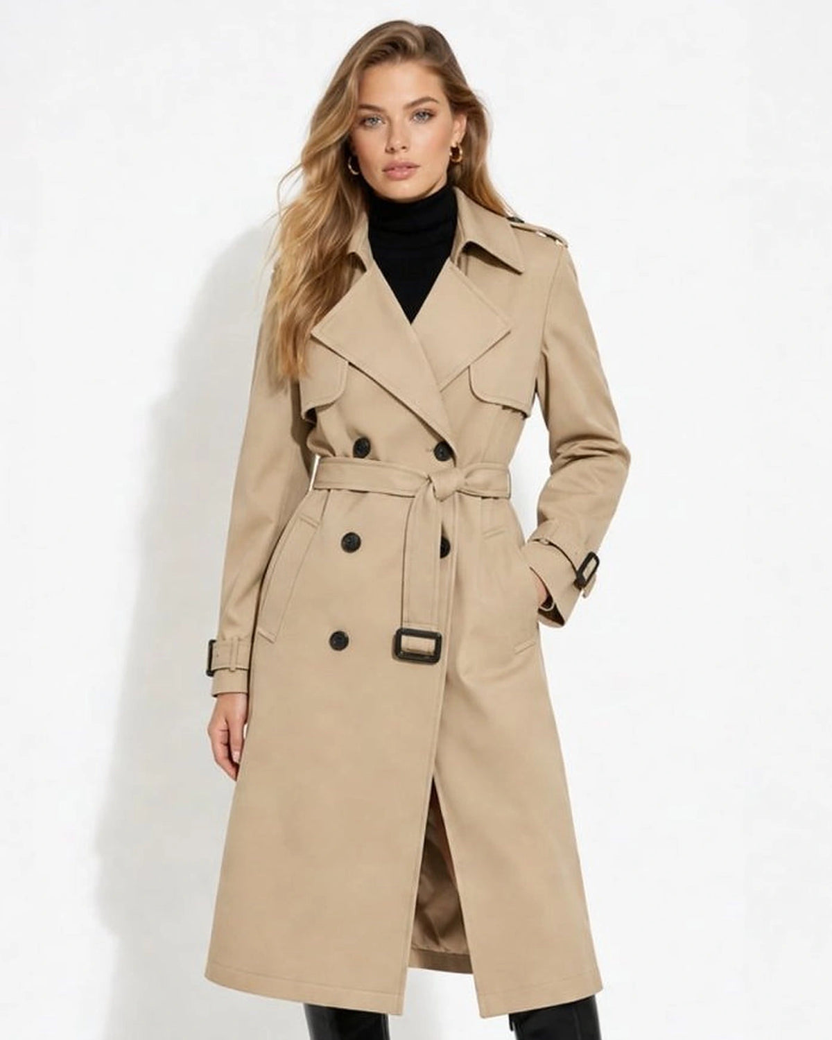 Women's Oversized Double-Breasted Trench Coat with Self-Tie Belt – Blair Mae