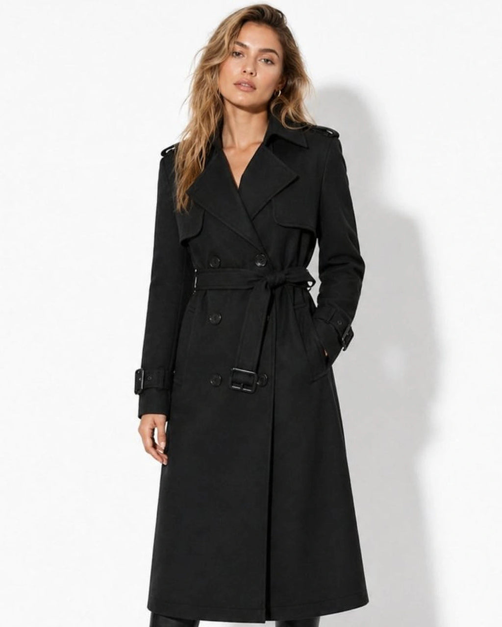 Women's Oversized Double-Breasted Trench Coat with Self-Tie Belt – Blair Mae