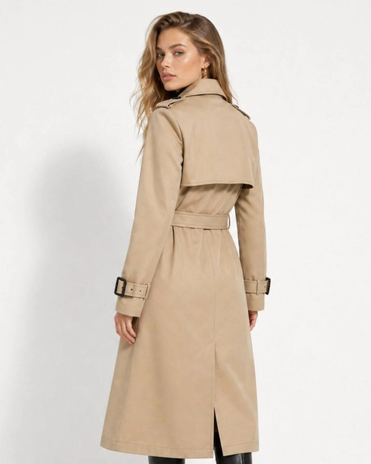 Women's Oversized Double-Breasted Trench Coat with Self-Tie Belt – Blair Mae