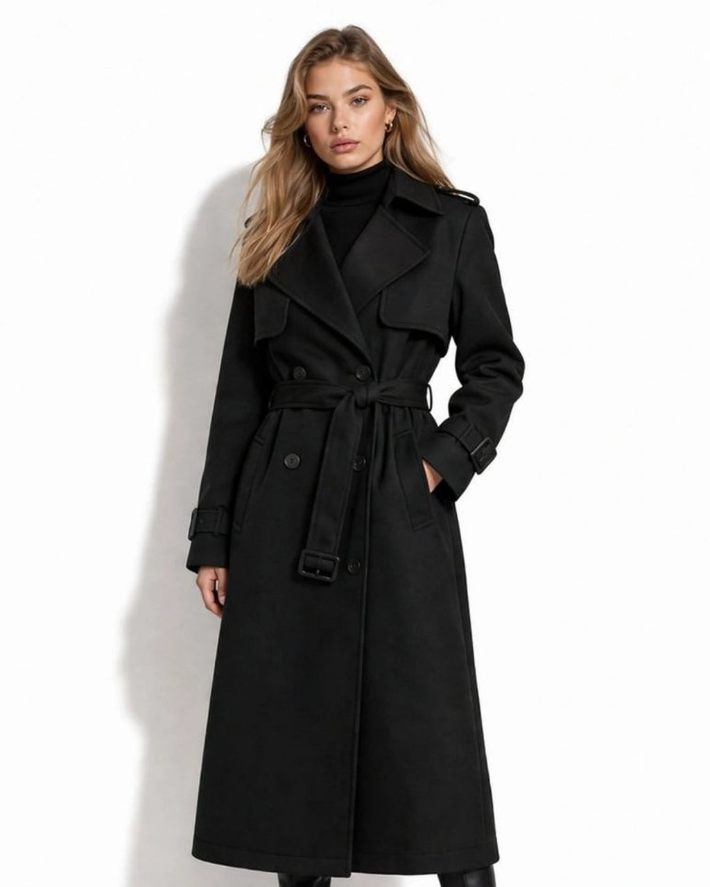 Women's Oversized Double-Breasted Trench Coat with Self-Tie Belt – Blair Mae