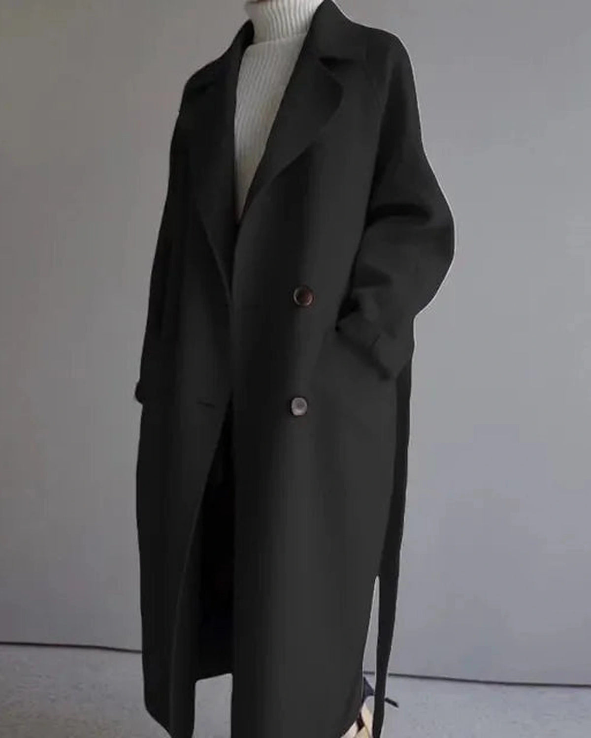 Women's Oversized Double-Breasted Wool-Blend Coat with Belt and Notch Lapels – Cora Mae