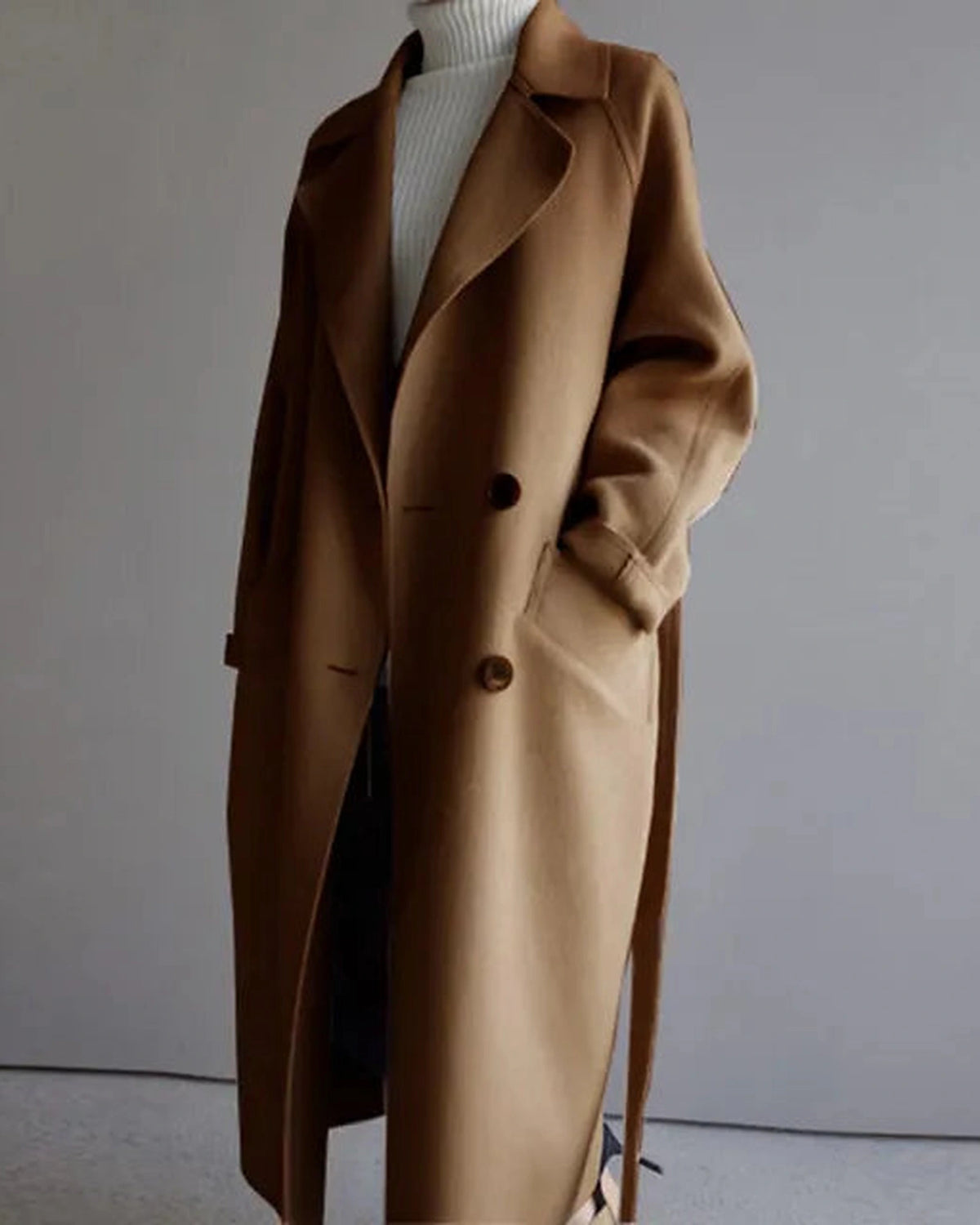 Women's Oversized Double-Breasted Wool-Blend Coat with Belt and Notch Lapels – Cora Mae
