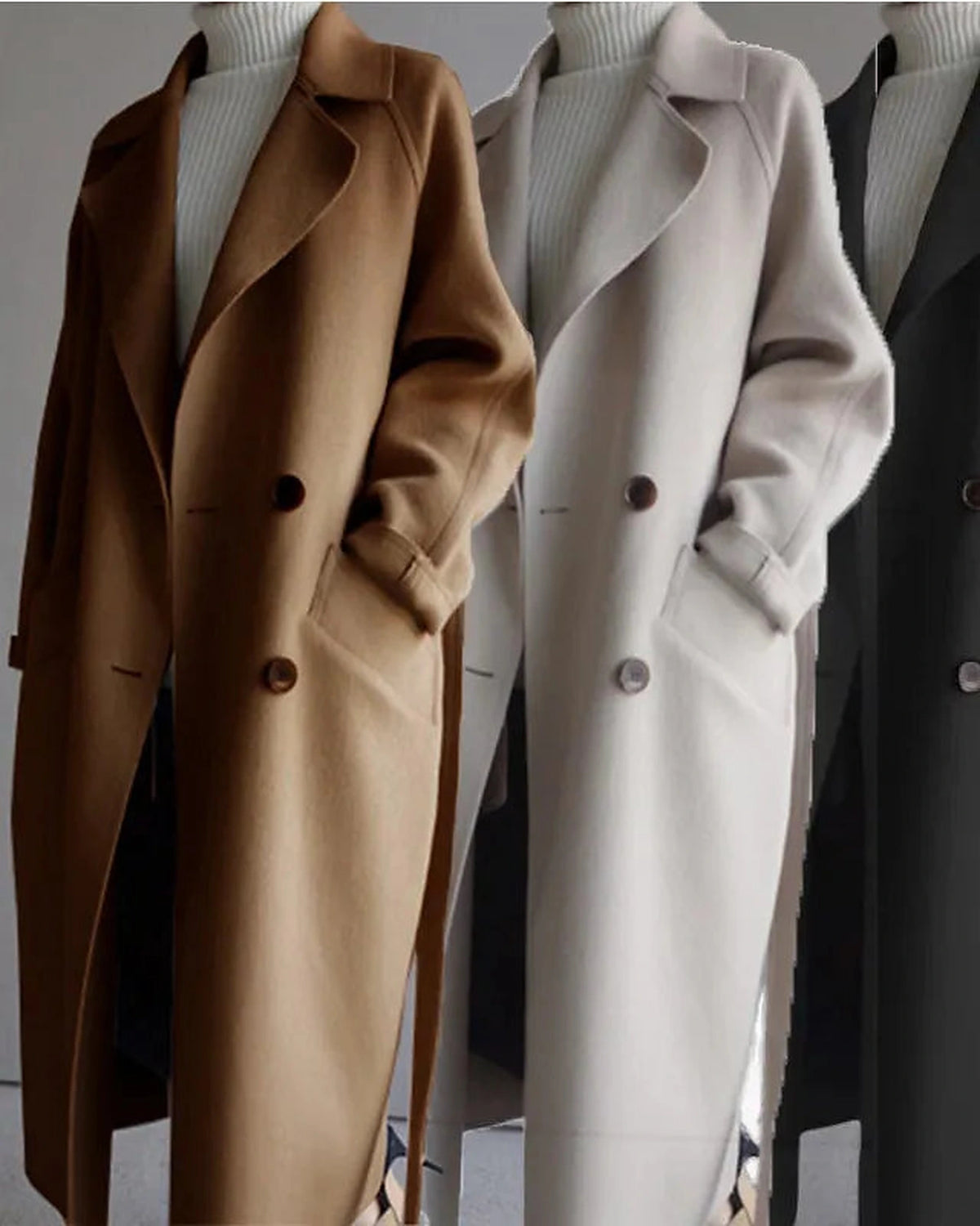 Women's Oversized Double-Breasted Wool-Blend Coat with Belt and Notch Lapels – Cora Mae
