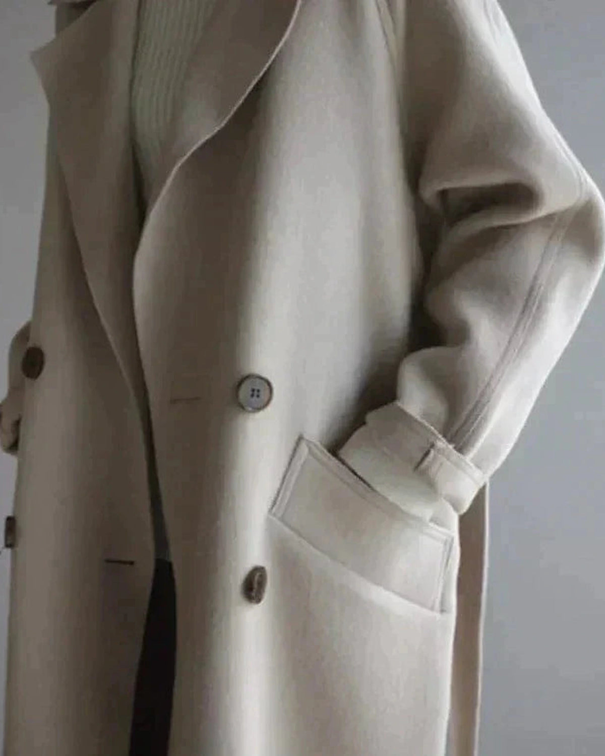 Women's Oversized Double-Breasted Wool-Blend Coat with Belt and Notch Lapels – Cora Mae