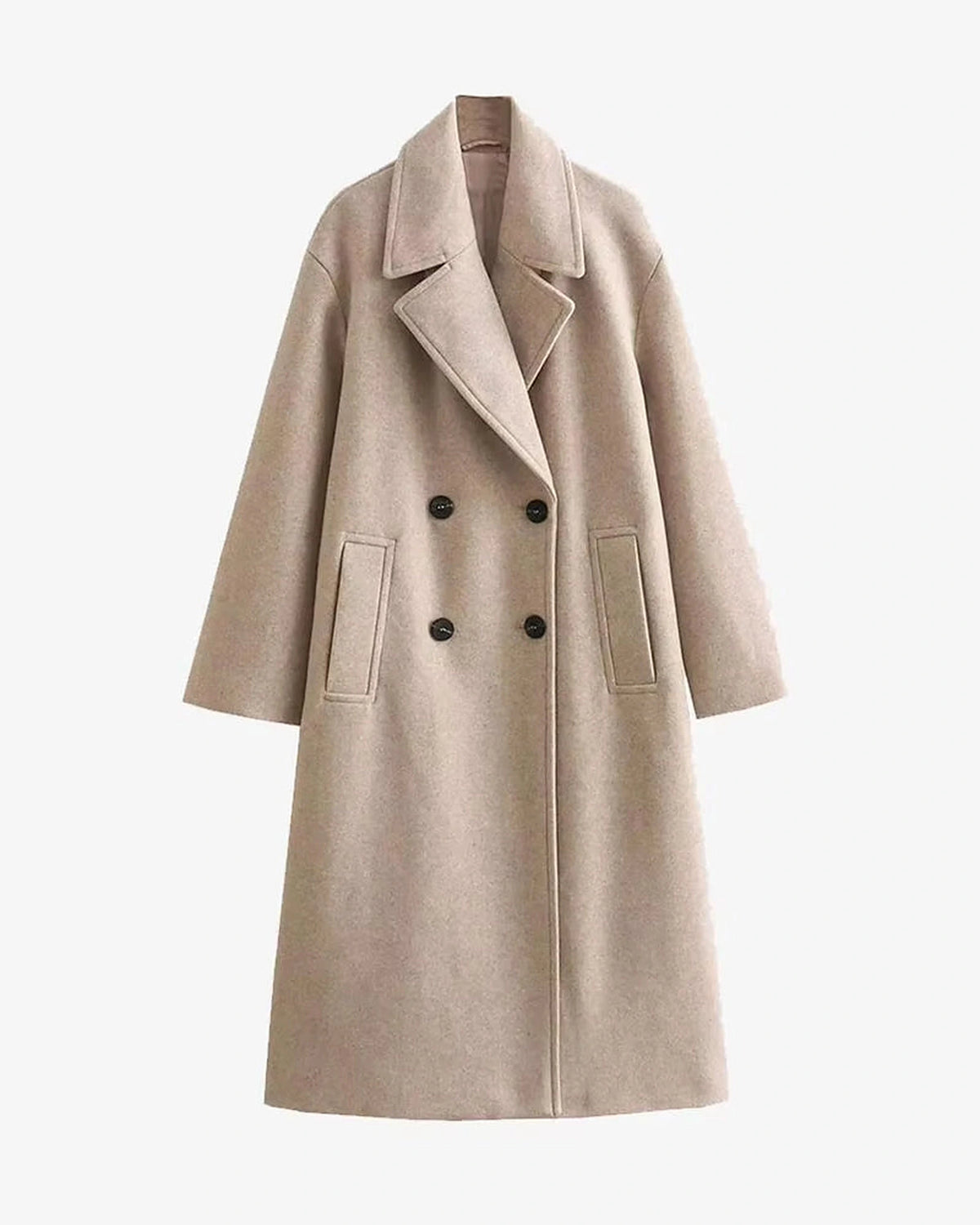 Women's Oversized Double-Breasted Wool-Blend Coat with Wide Lapel Collar in Beige – Greta Belle