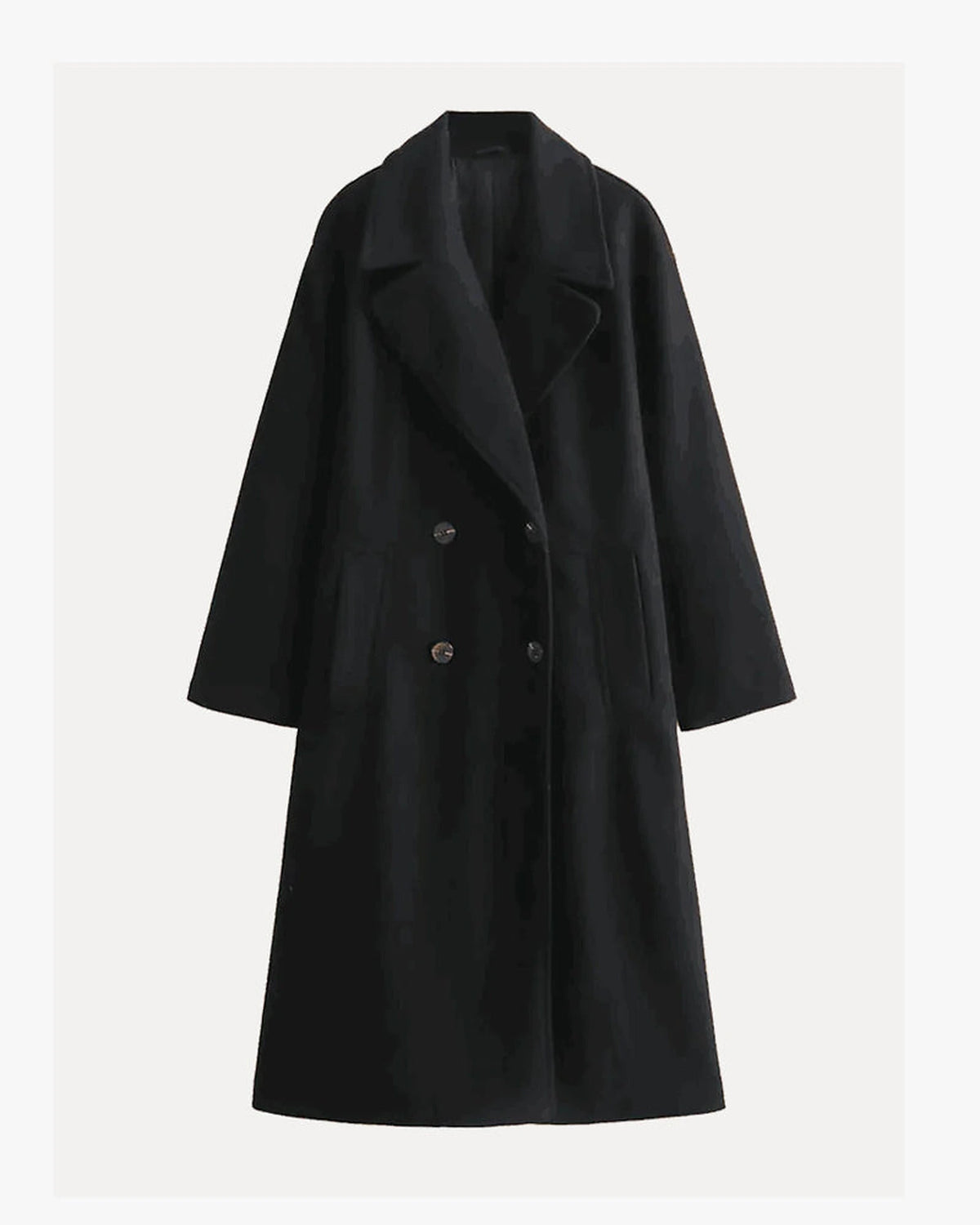 Women's Oversized Double-Breasted Wool-Blend Coat with Wide Lapel Collar in Beige – Greta Belle