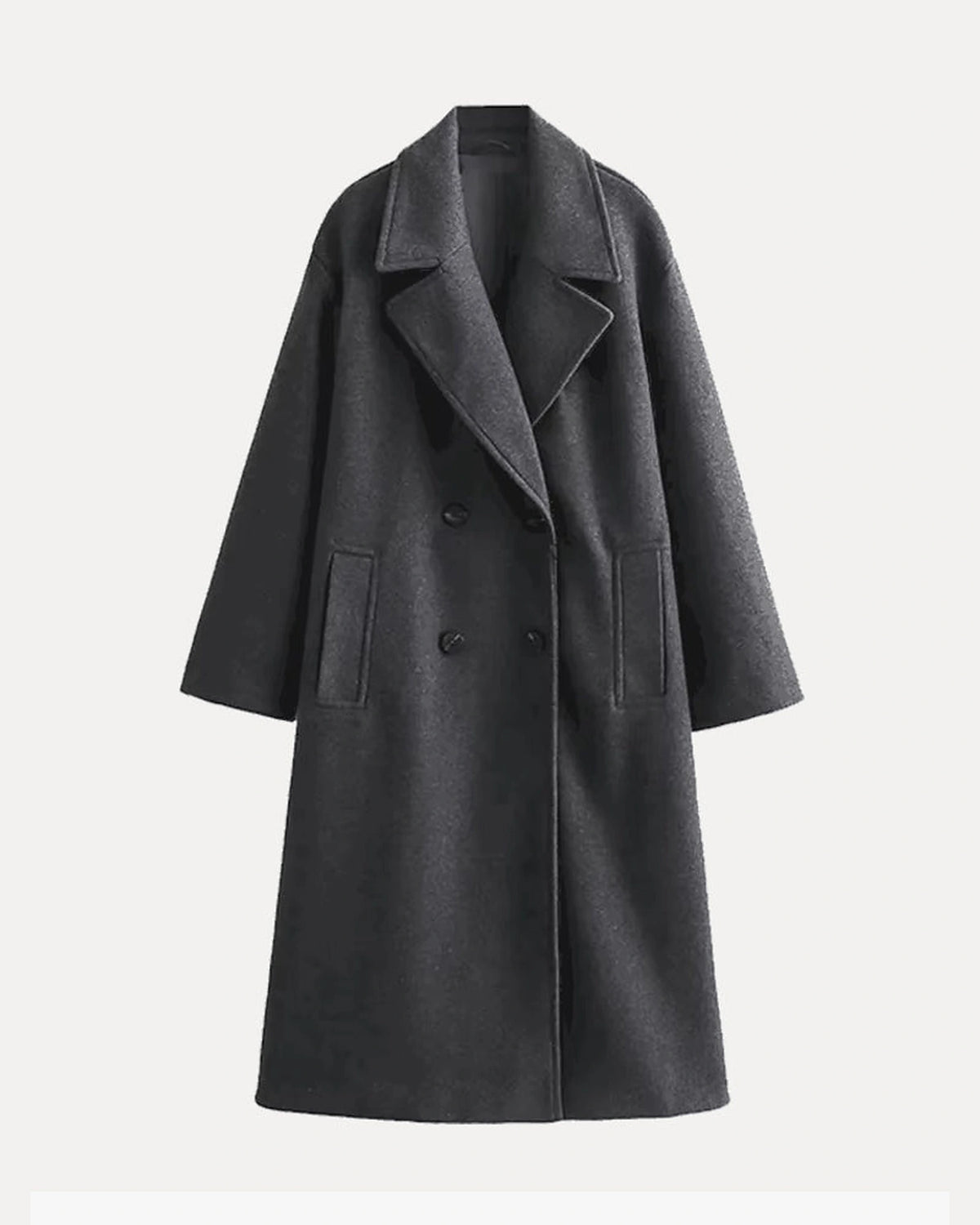 Women's Oversized Double-Breasted Wool-Blend Coat with Wide Lapel Collar in Beige – Greta Belle