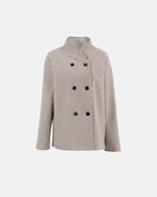 Women's Oversized Double-Breasted Wool-Blend Jacket with Stand Collar – Ivy Belle
