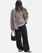 Women's Oversized Double-Breasted Wool-Blend Jacket with Stand Collar – Ivy Belle