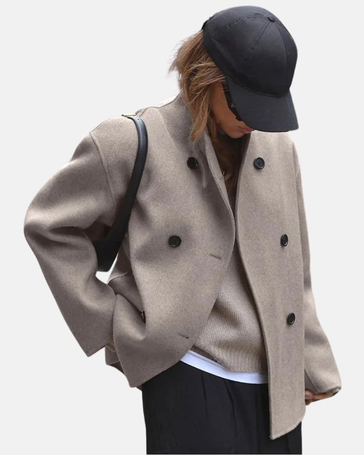 Women's Oversized Double-Breasted Wool-Blend Jacket with Stand Collar – Ivy Belle