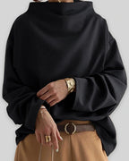 Women's Oversized Jumper with High Neck, Draped Wide Sleeves – Pippa Grey