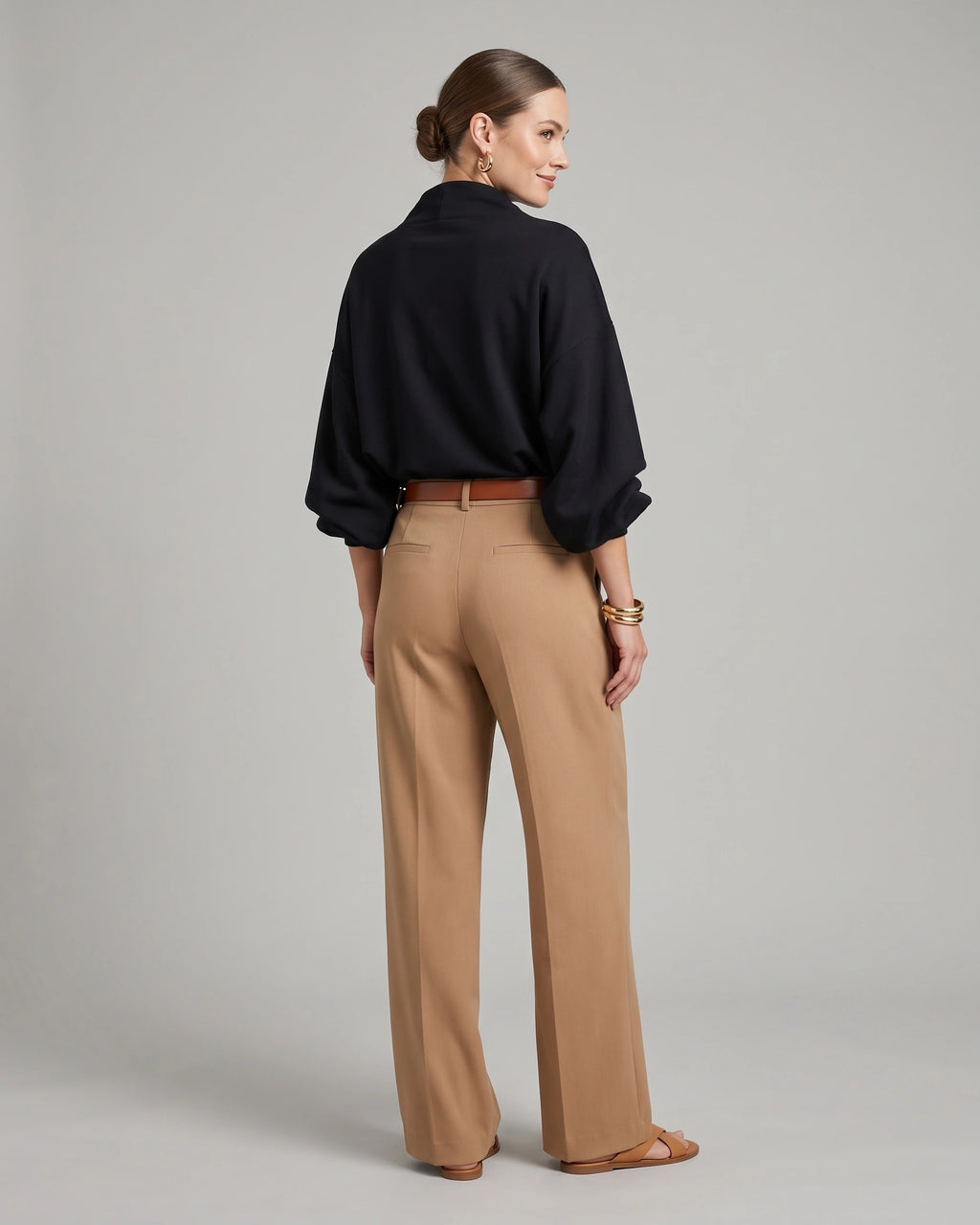 Women's Oversized Jumper with High Neck, Draped Wide Sleeves – Pippa Grey