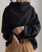 Women's Oversized Jumper with High Neck, Draped Wide Sleeves – Pippa Grey
