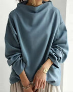 Women's Oversized Jumper with High Neck, Draped Wide Sleeves – Pippa Grey
