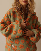 Women's Oversized Teddy Fleece Jacket with Half Zip and Patch Pocket – Mirela