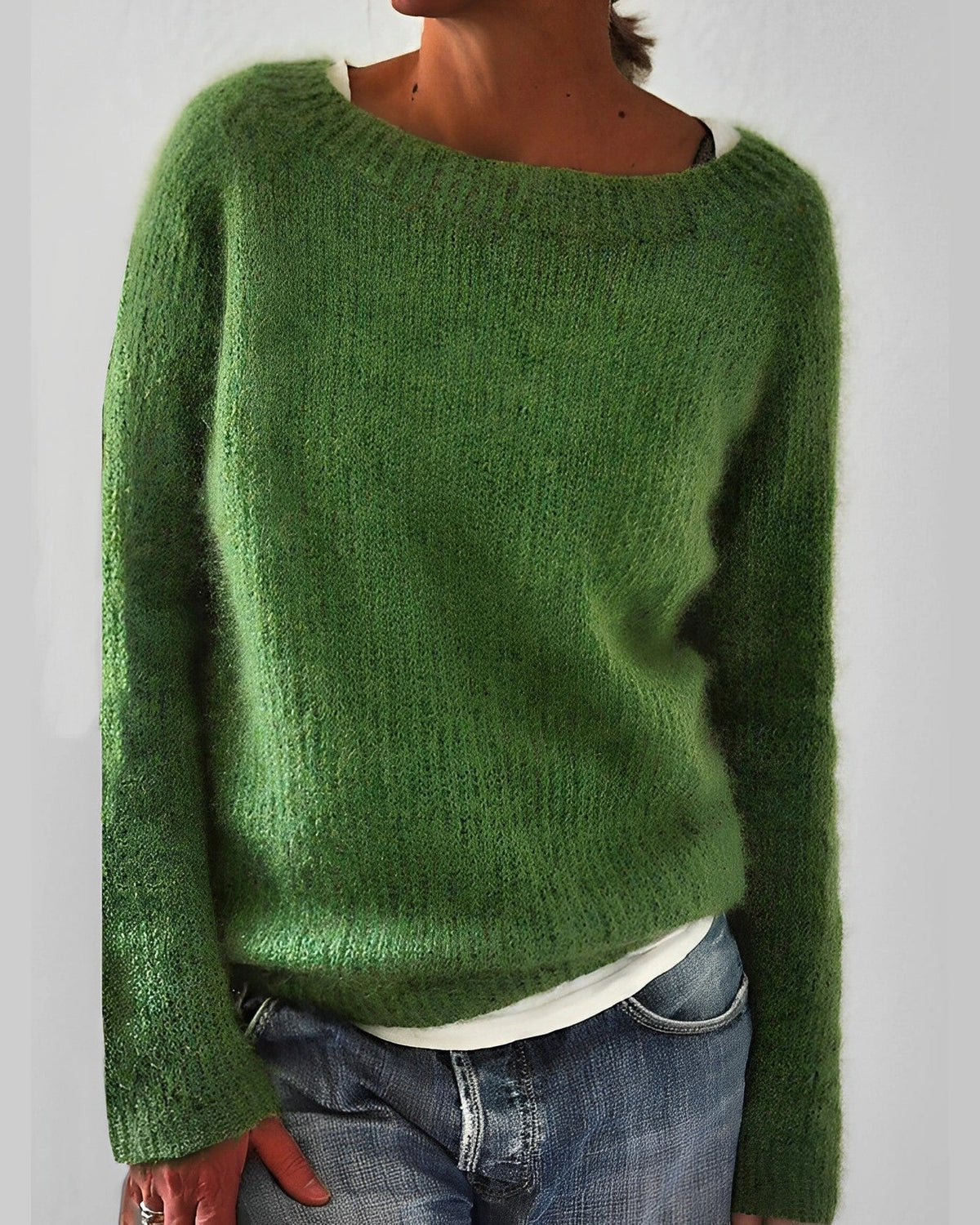 Women's Oversized Fluffy Knit Jumper for Women with Wide Round Neckline – Wren Jane