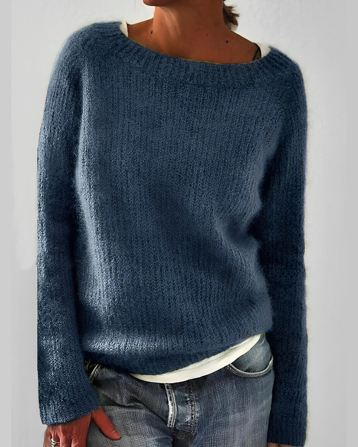 Women's Oversized Fluffy Knit Jumper for Women with Wide Round Neckline – Wren Jane