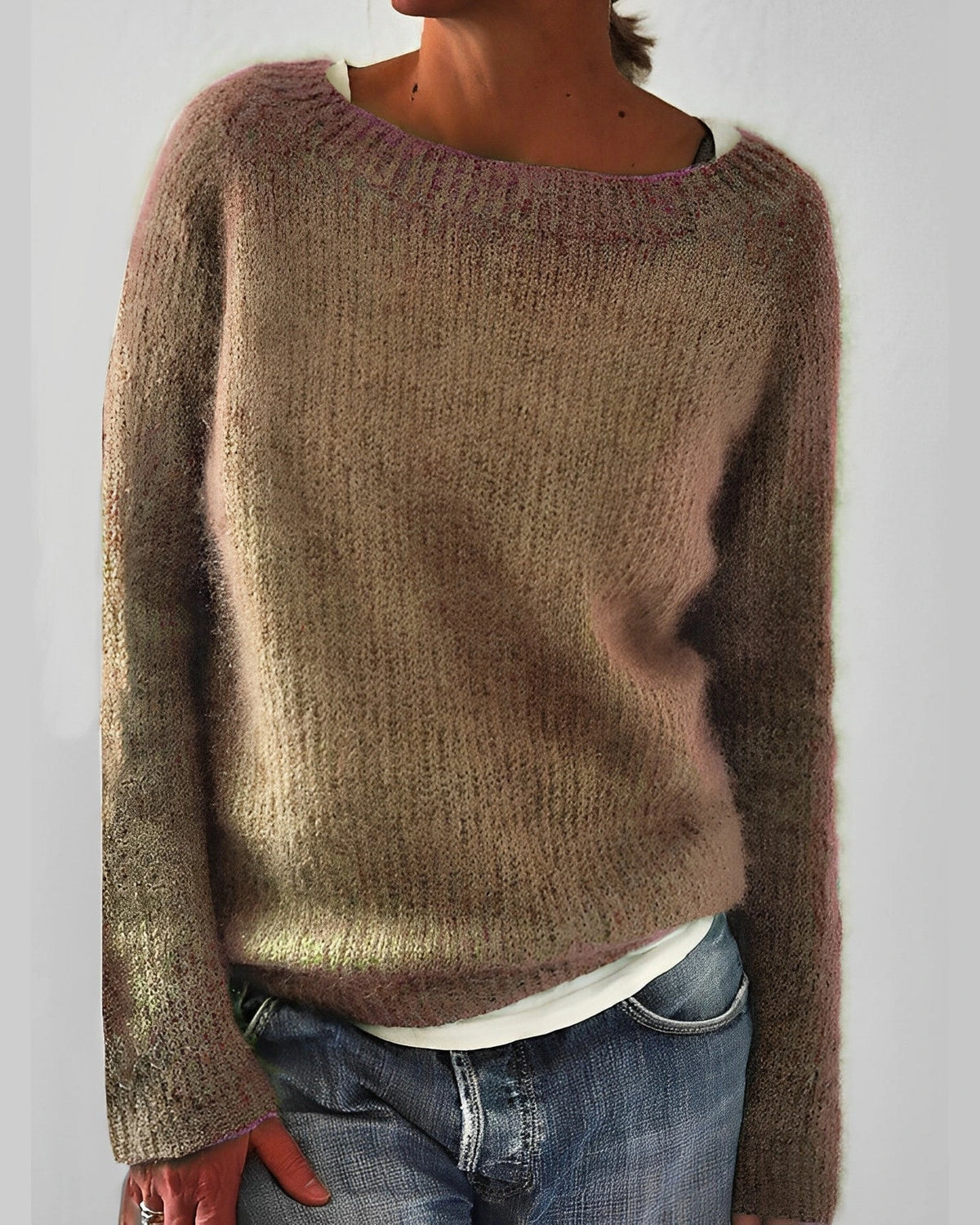 Women's Oversized Fluffy Knit Jumper for Women with Wide Round Neckline – Wren Jane