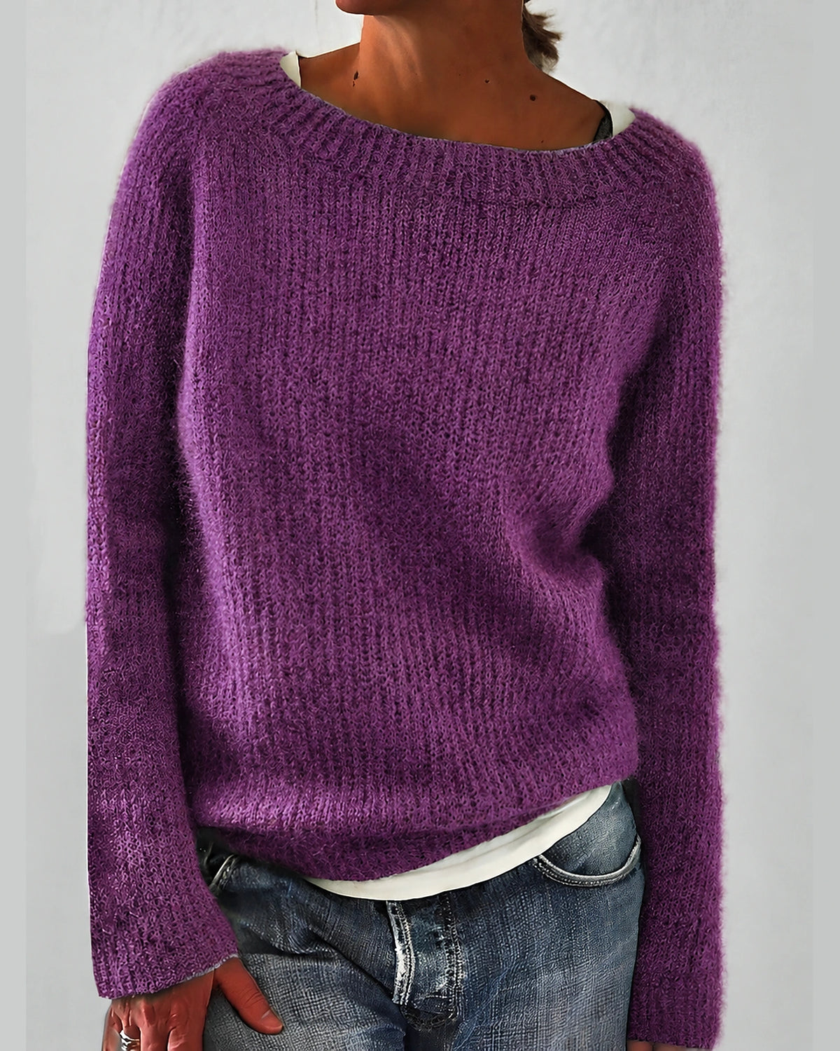 Women's Oversized Fluffy Knit Jumper for Women with Wide Round Neckline – Wren Jane