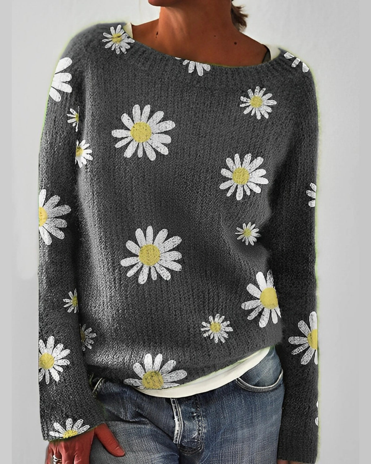 Women's Oversized Fluffy Knit Jumper for Women with Wide Round Neckline – Wren Jane