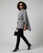 Women's Oversized Knit Jumper with Funnel Neck, Cape Sleeve, Gold Button and Belted Waist – Orla Lou