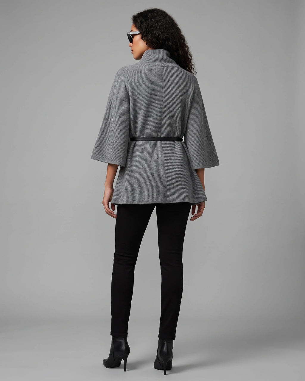 Women's Oversized Knit Jumper with Funnel Neck, Cape Sleeve, Gold Button and Belted Waist – Orla Lou