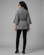 Women's Oversized Knit Jumper with Funnel Neck, Cape Sleeve, Gold Button and Belted Waist – Orla Lou