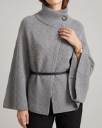 Women's Oversized Knit Jumper with Funnel Neck, Cape Sleeve, Gold Button and Belted Waist – Orla Lou