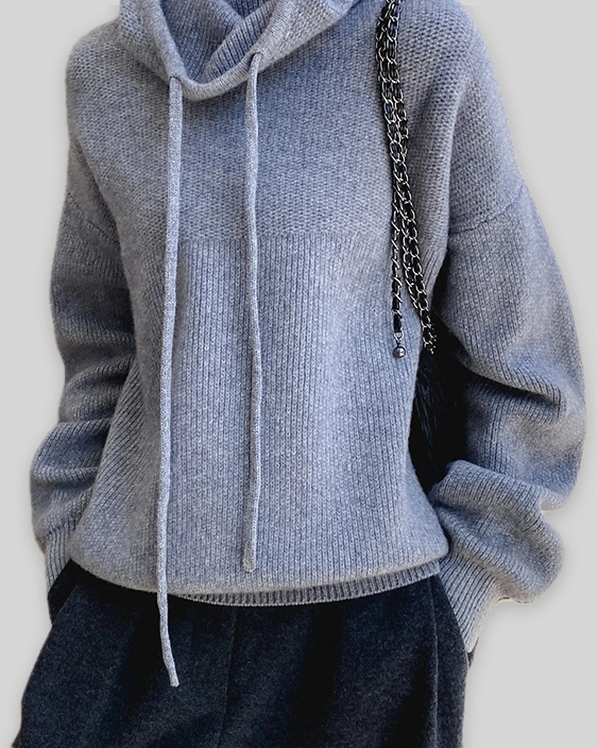 Women's Oversized Hoodie Knit Jumper with Funnel Neck and Drawstring Hood – Talia Jane