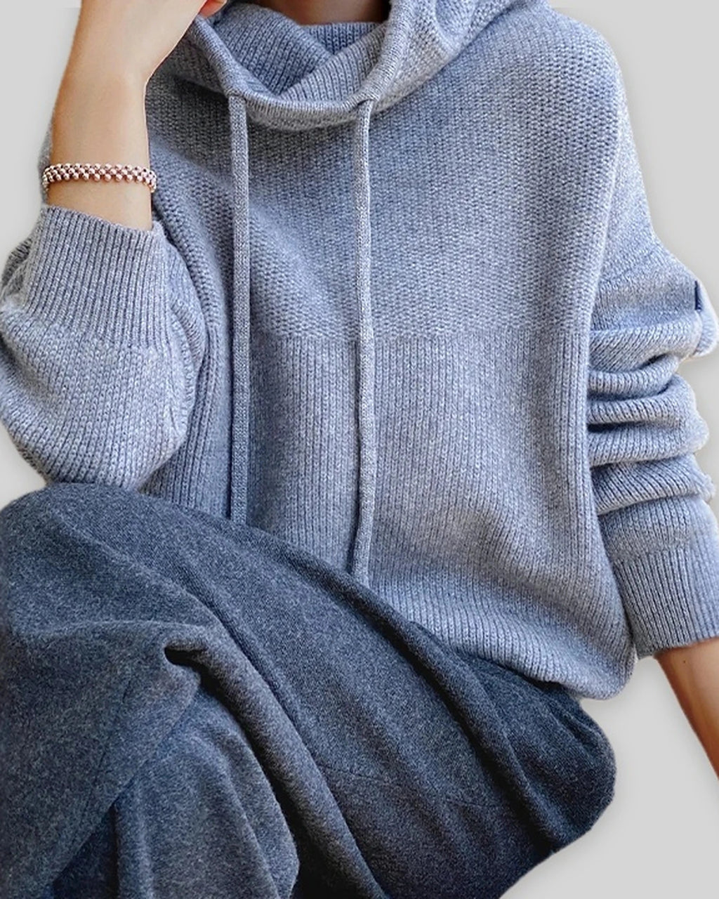 Women's Oversized Hoodie Knit Jumper with Funnel Neck and Drawstring Hood – Talia Jane