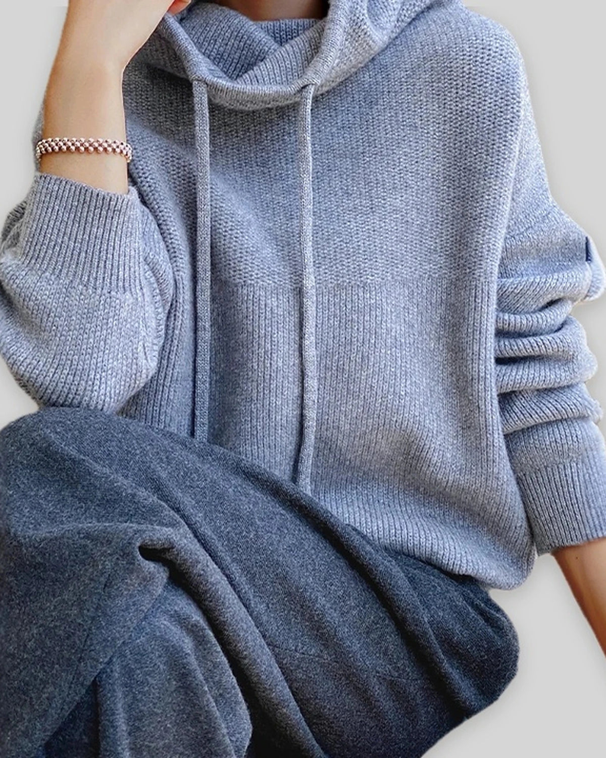 Women's Oversized Hoodie Knit Jumper with Funnel Neck and Drawstring Hood – Talia Jane