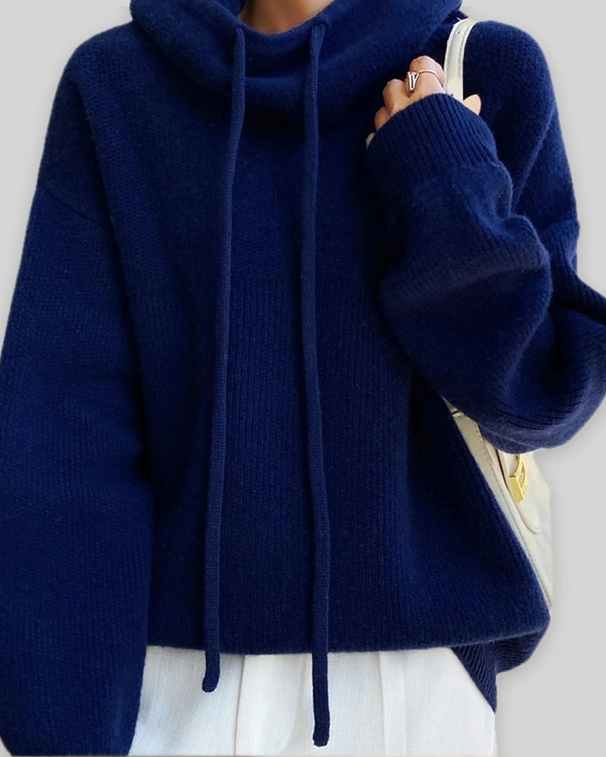 Women's Oversized Hoodie Knit Jumper with Funnel Neck and Drawstring Hood – Talia Jane