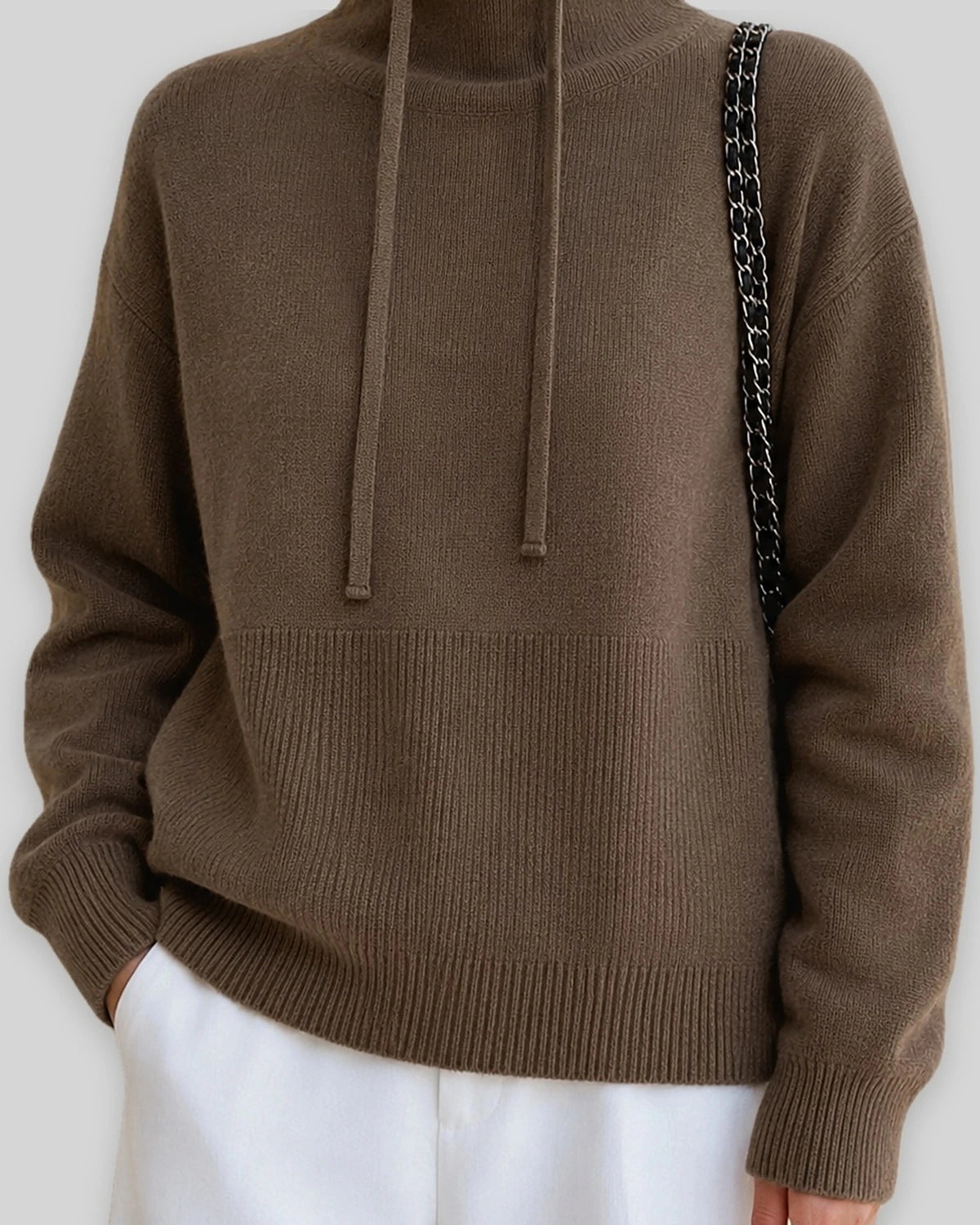 Women's Oversized Hoodie Knit Jumper with Funnel Neck and Drawstring Hood – Talia Jane
