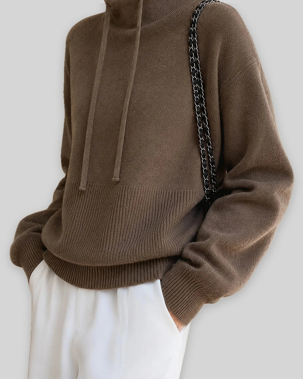 Women's Oversized Hoodie Knit Jumper with Funnel Neck and Drawstring Hood – Talia Jane