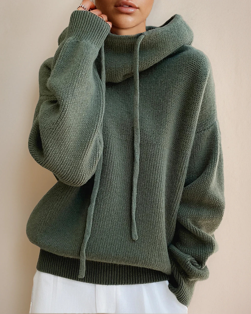 Women's Oversized Hoodie Knit Jumper with Funnel Neck and Drawstring Hood – Talia Jane