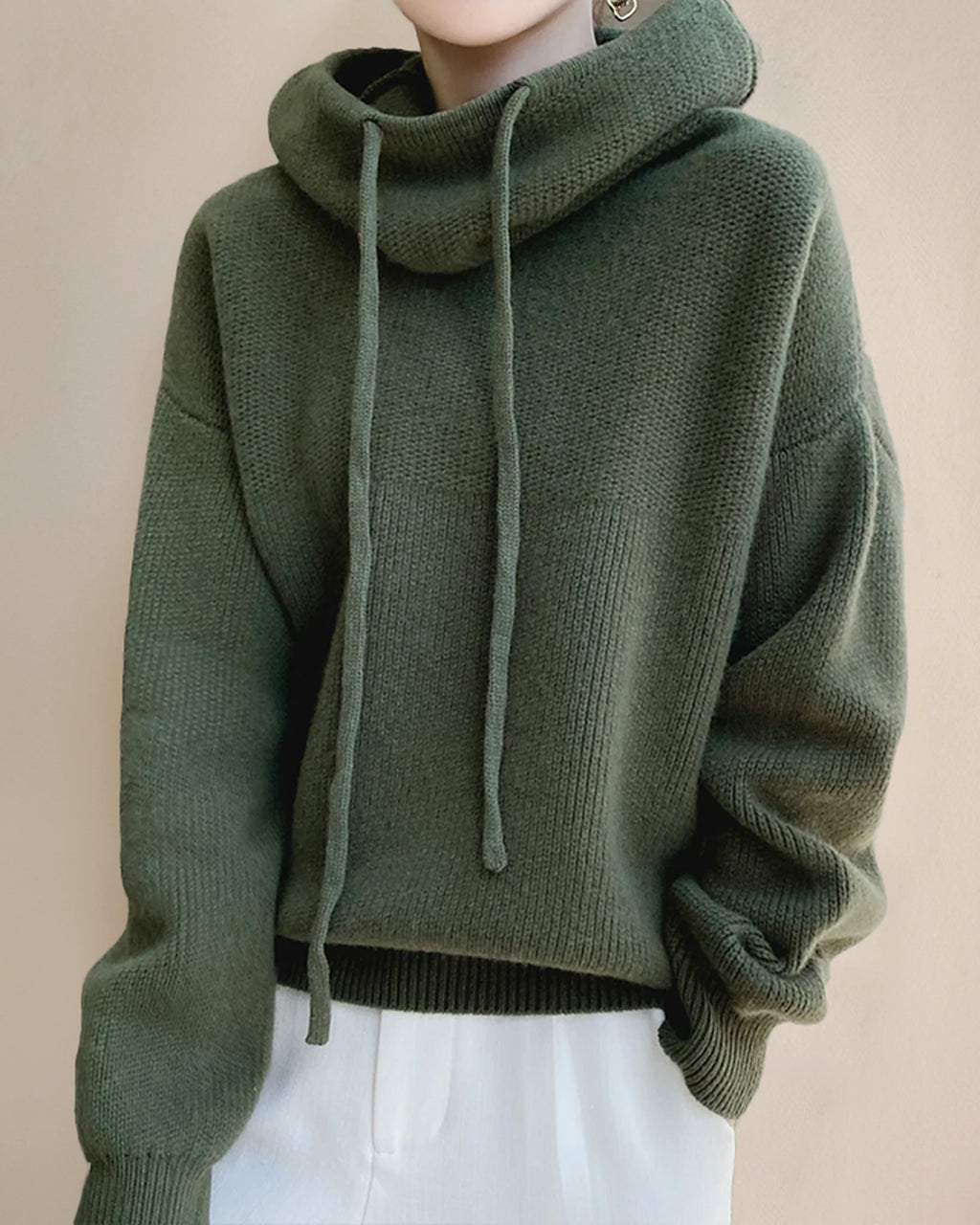 Women's Oversized Hoodie Knit Jumper with Funnel Neck and Drawstring Hood – Talia Jane
